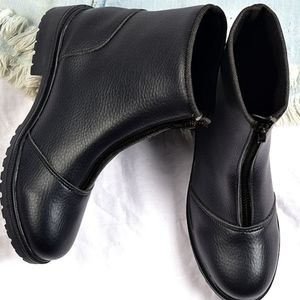 Black Faux Leather Ankle Boots